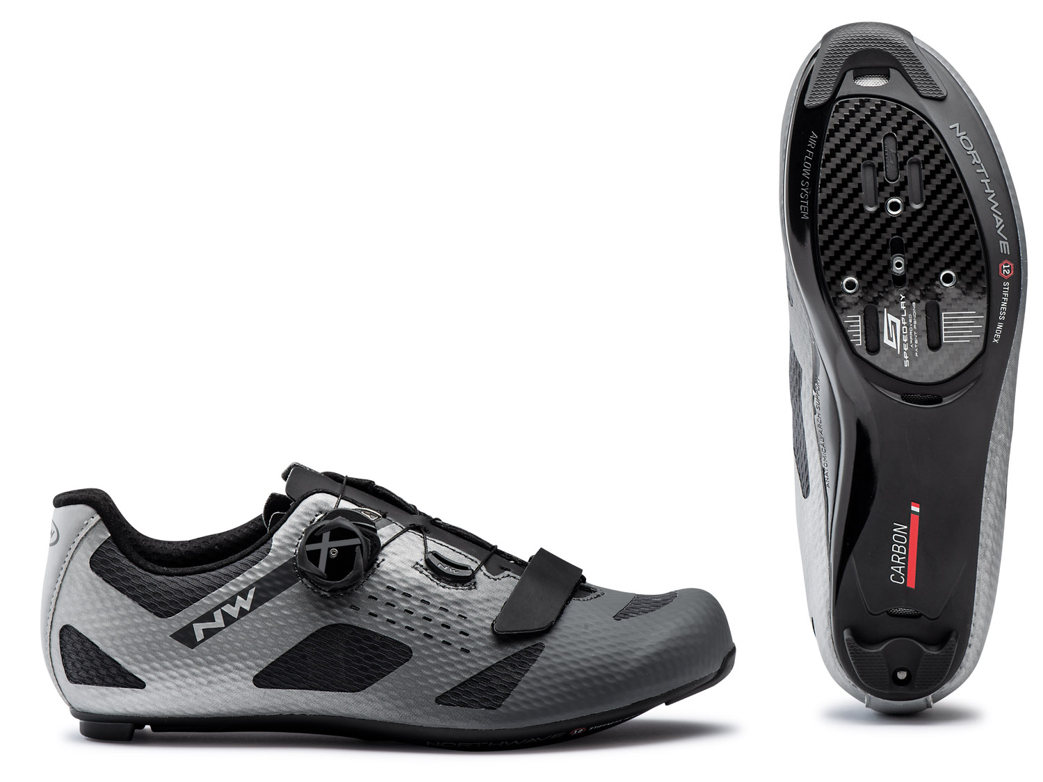Cipő NORTHWAVE ROAD STORM CARBON 47 antracit/ezüst fényvisszaverős
