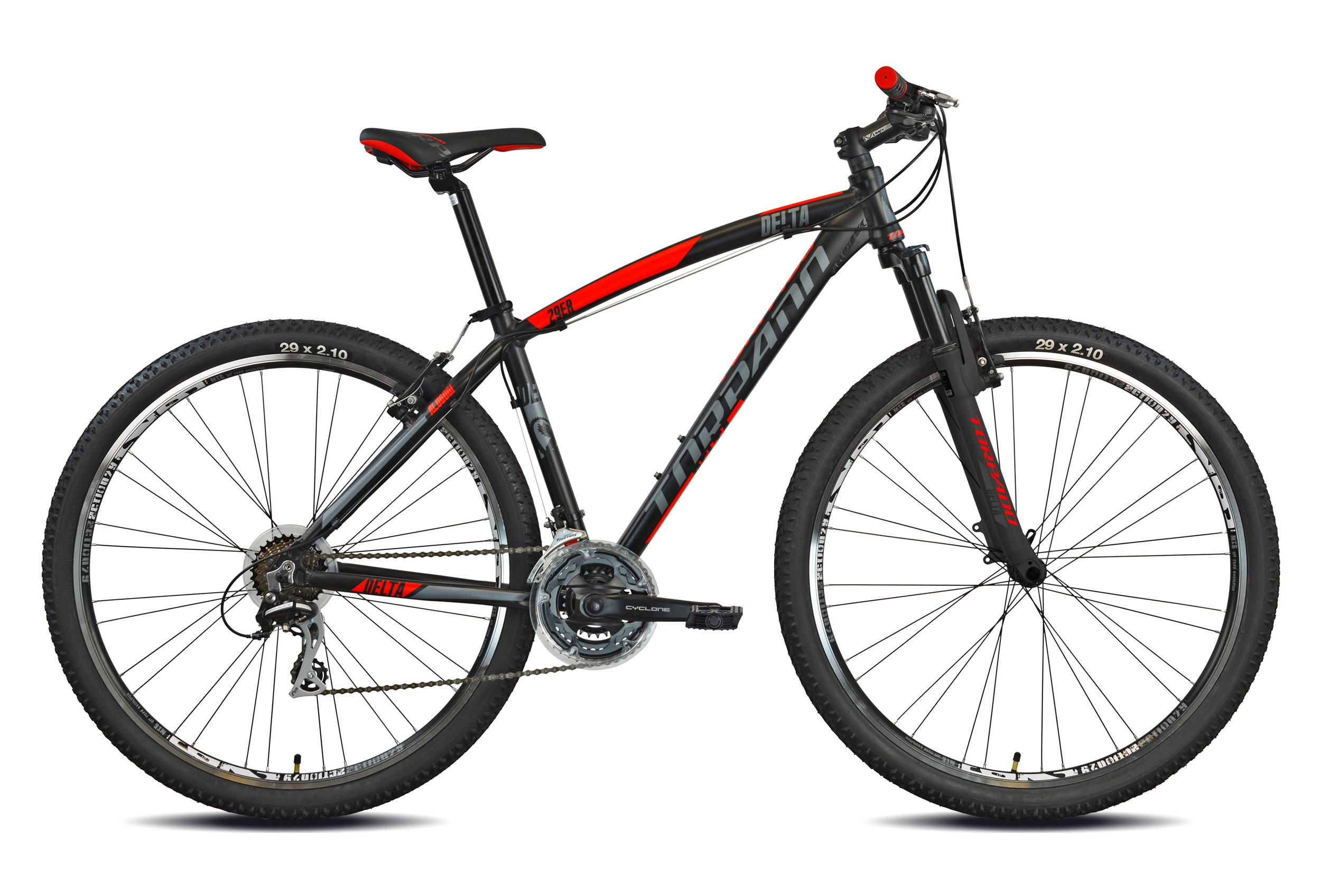 Kerékpár Torpado T740 DELTA  29" MTB  FEKETE-PIROS  ELSŐ TÁRCSA FÉK/ HÁTSÓ V-FÉK