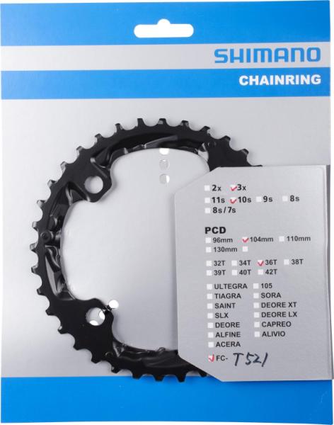 LÁNCKERÉK SHIMANO 36 FOGAS  FCT521,FCT610  10-ES ACÉL FEKETE 104MM