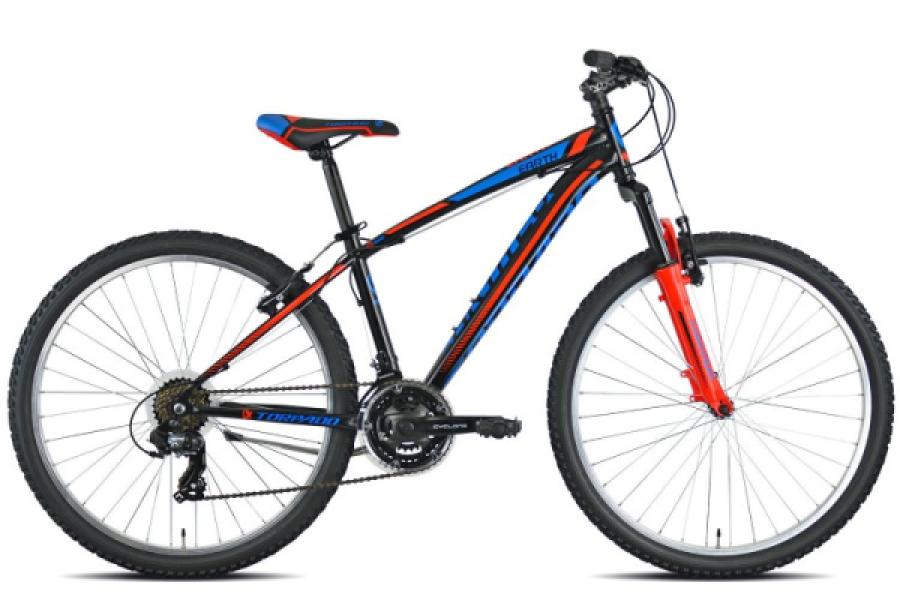 KERÉKPÁR TORPADO T595 EARTH FEKETE/PIROS/KÉK  26" MTB FÉRFI vázméret: 46 CM