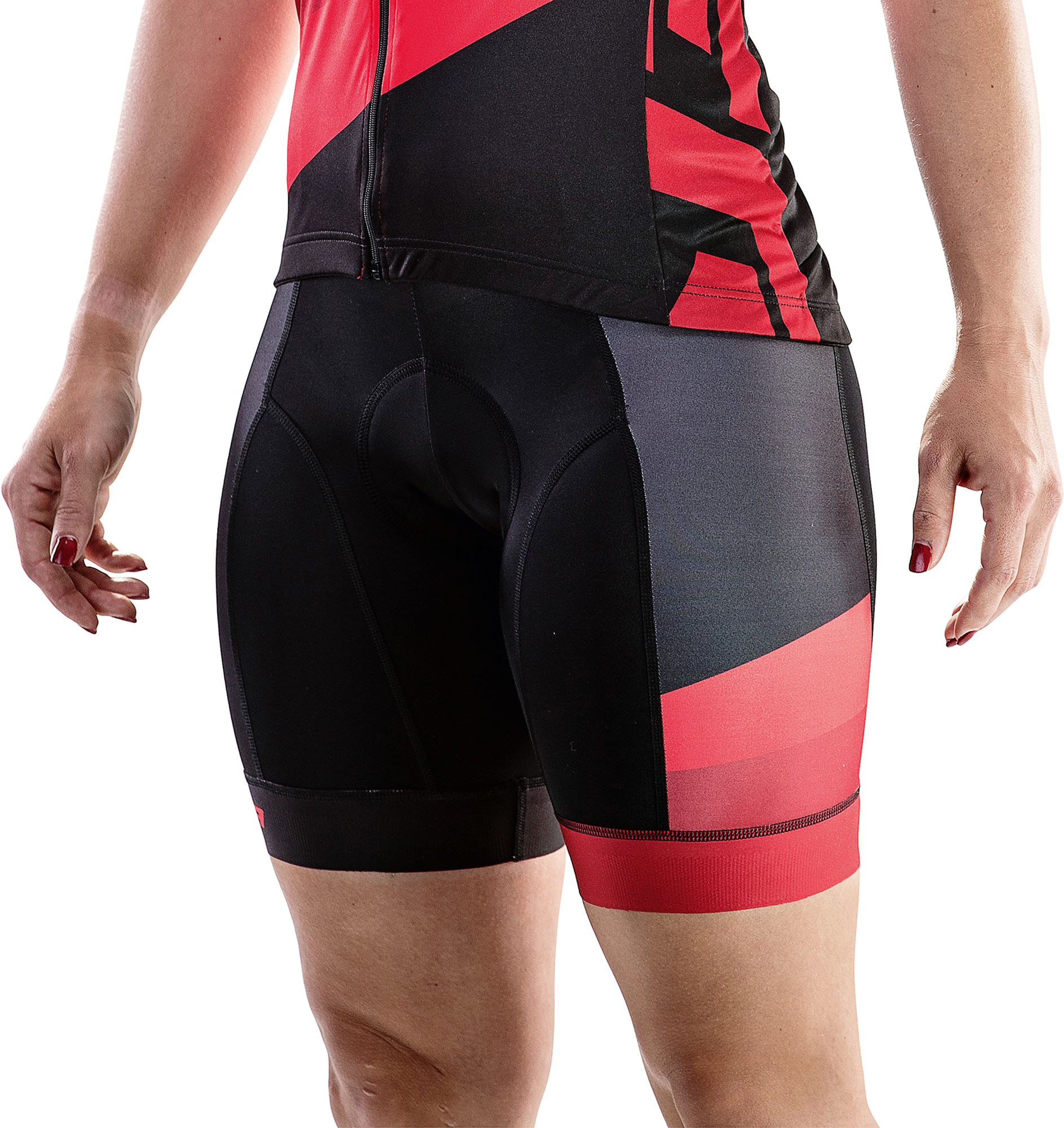 Nadrág MERIDA CX DESIGN rövid női kantár nélkül piros/fekete - 740522-422