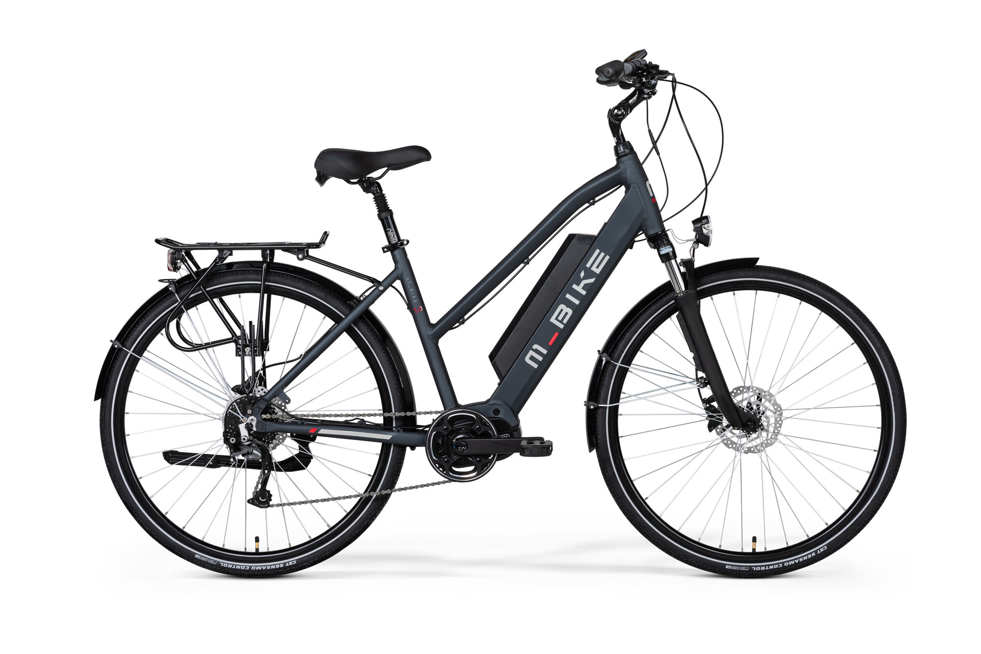 M-BIKE E T-BIKE 1.0 NŐI, MATT FEKETE 42cm, 28'' , BAFANG középmotor, félintegrált akku (alsócső)