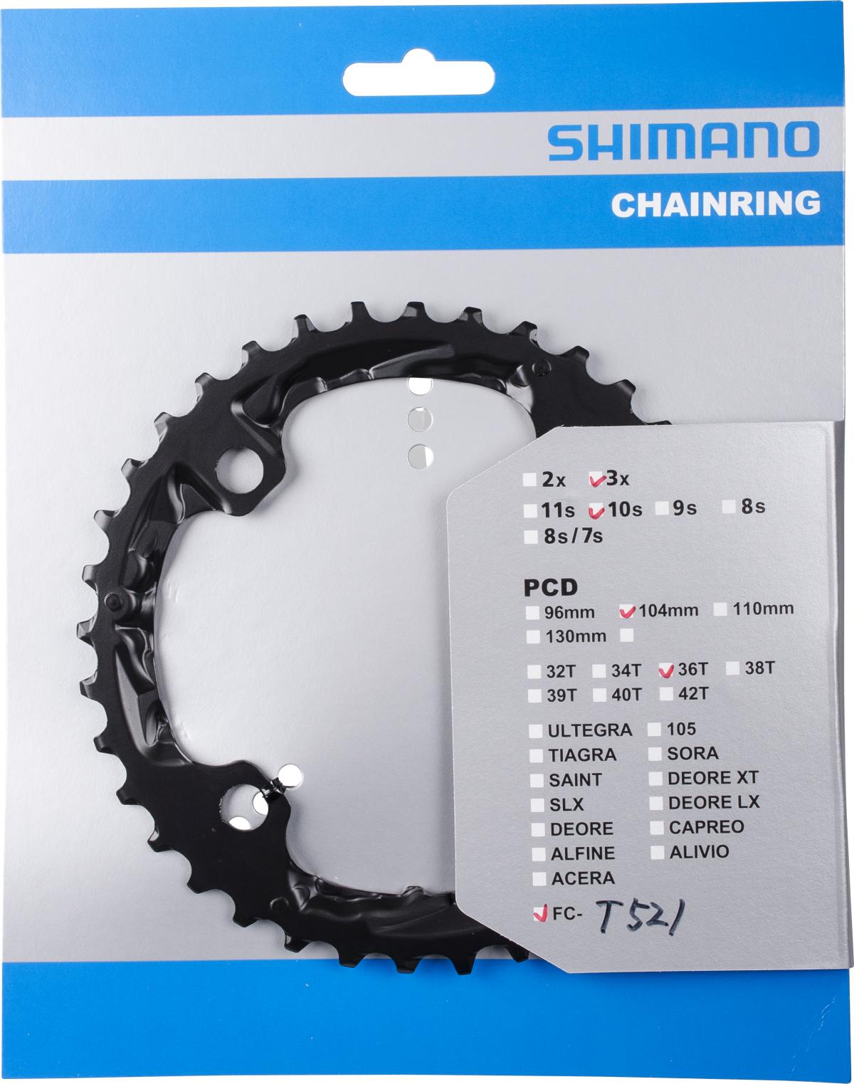 LÁNCKERÉK SHIMANO 36 FOGAS FCT521,FCT610 10-ES ACÉL FEKETE 104MM